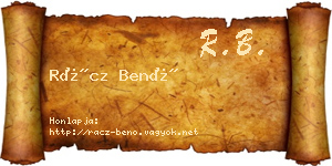 Rácz Benő névjegykártya
